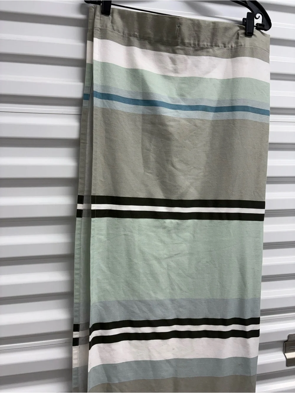 Striped Rod Pocket Cotton Curtain Panel Gray Blue White Black Opaque